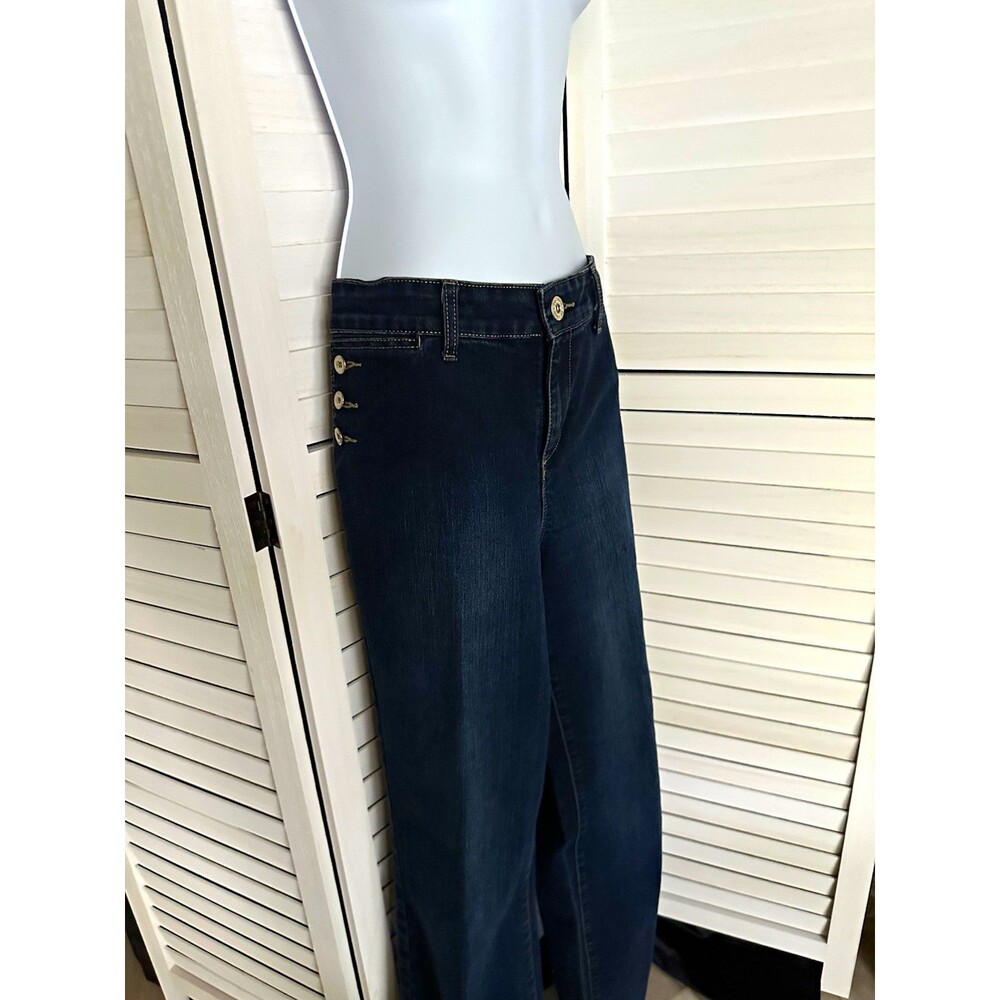 Style & Co. blue denim high rise trouser, faux pockets detailed w/  buttons